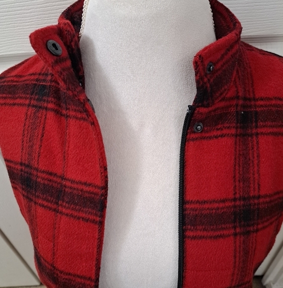 J. Jill Red & Black Tartan Plaid Sleeveless Wool Blend Vest    Size XS - Picture 4 of 12